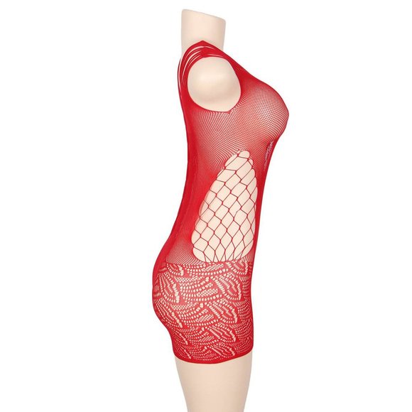 Crotchet Mesh Hollow-out Mini Chemise Dress RED - Picture 7 of 9